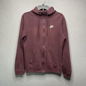 Nike Maroon Zip Up Hoodie Soft Fleece Essential Casual Sportswear S
